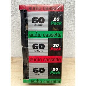 Vintage Unbranded Low Noise 20 Pack 60 Minutes Recordable Blank Audio Cassettes